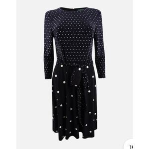 NWOT Lauren by Ralph Lauren Women's Polka-Dot Printed Fit & Flare Dress Size 12